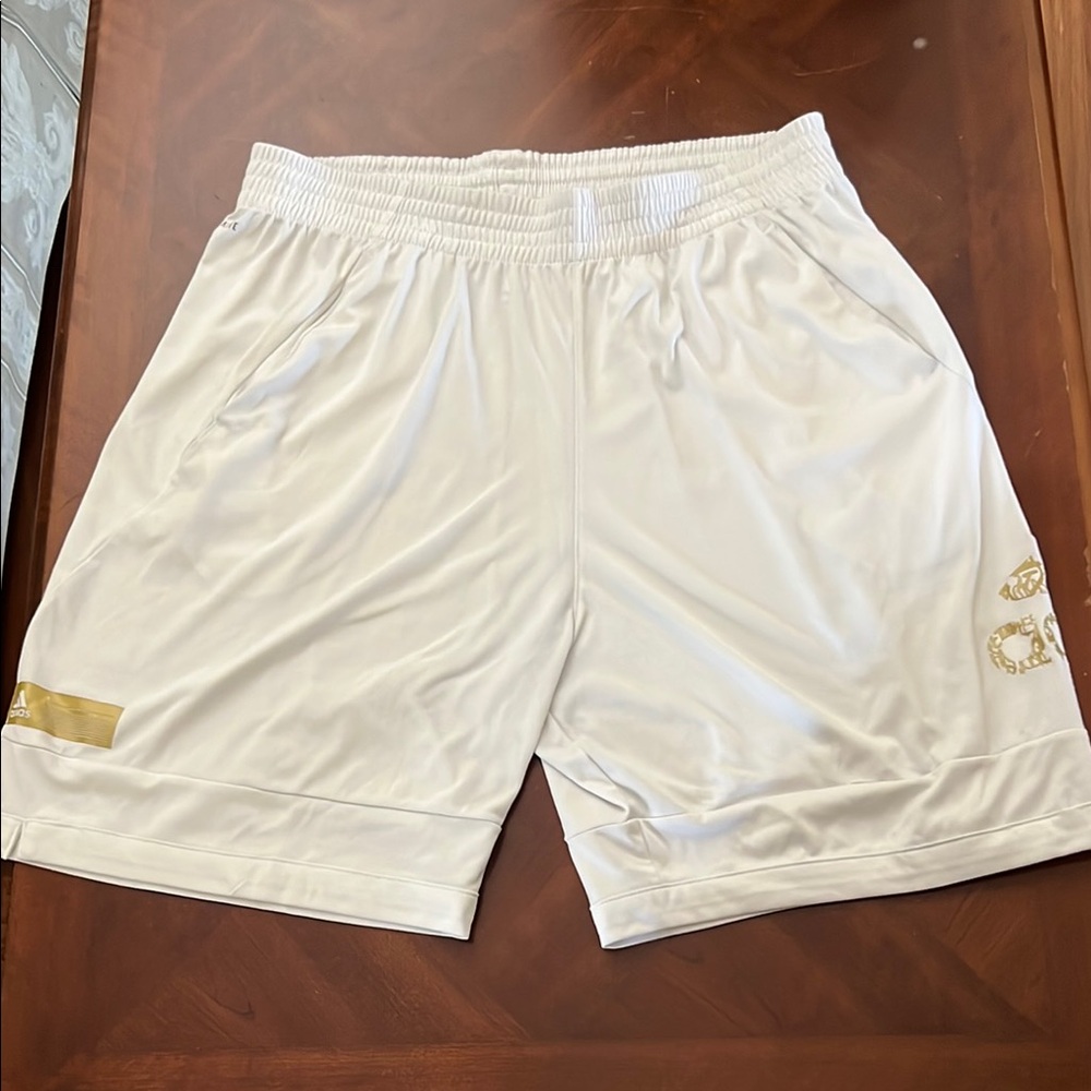 White and Gold Adidas Shorts with Elastic Waistband